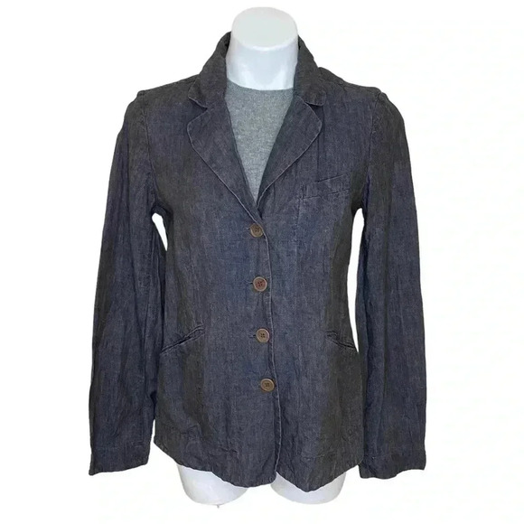 EILEEN FISHER Dapple Gray Rumpled Linen Delave Shaped Jacket blazer - Picture 1 of 5